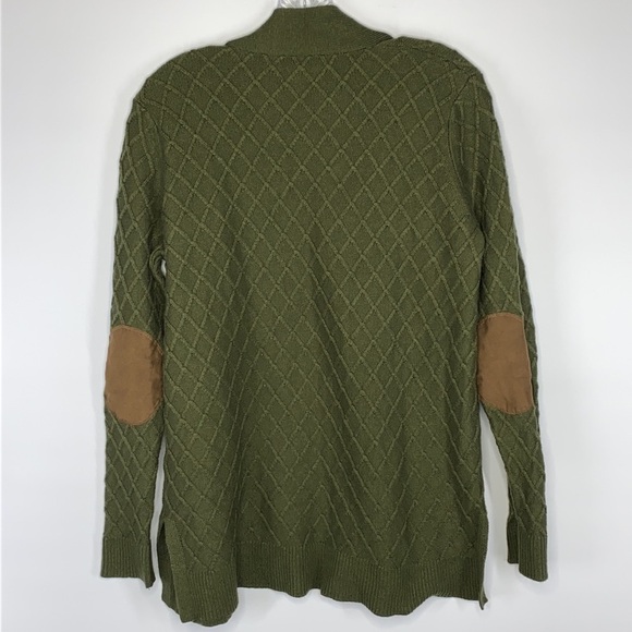 Market & Spruce Green Cardigan Brown Elbow Patches Size Small - Picture 3 of 6
